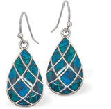 Paua Shell Crossed Peardrop Drop Earrings, Rhodium Plated