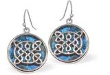 Paua Shell Celtic Round Earrings, Rhodium Plated