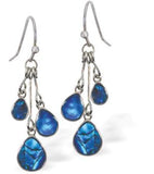 Paua Shell Triple Drop Earrings, Rhodium Plated