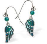 Paua Shell Angel Wings Drop Earrings, Rhodium Plated