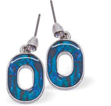 Paua Shell Hollow Oval Drop Earrings, Rhodium Plated