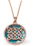 PA86 - Rose Gold Coloured Necklace of Paua Shell, Circular with Celtic Knot Image