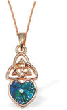 PA92 - Rose Gold Coloured Drop Necklace of Paua Shell, Celtic Heart